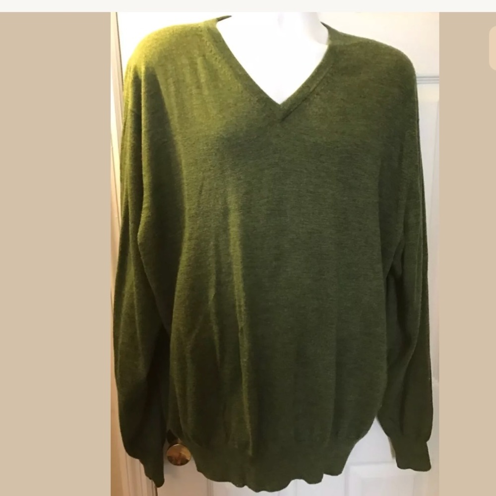 🏌🏼‍♂️PETER MILLAR 100% Wool Sweater Golf Knit ⛳️ Green VNeck PreppySoft